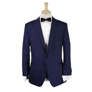 Mehmet Emin Teke Navy Blue Woven Peak Lapel Slim Fit Tuxedo Dinner Jacket 46R
